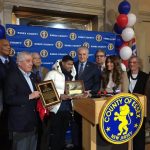 ESSEX COUNTY EXECUTIVE DIVINCENZO PRESENTS FEATHERWEIGHT BOXING CHAMPION AND NEWARK NATIVE SHAKUR STEVENSON  WITH KEY TO ESSEX COUNTY